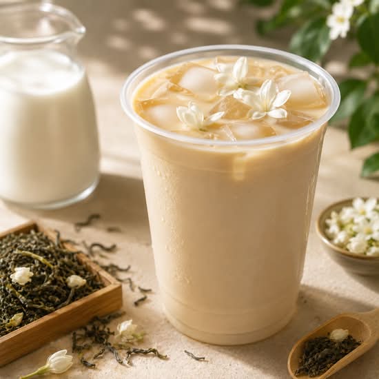 Real Jasmine Loose Leaf Tea with Local Milk 手冲原叶茉莉绿茶+本地牛乳(590ML) I006